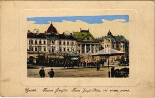 Újvidék, Novi Sad; Ferenc József tér, Mayer nagy szálloda és sörcsarnok, piac. W.L. Bp. 4223. Marijansky és Hohlfeld / square, hotel and beer hall, market (fl)