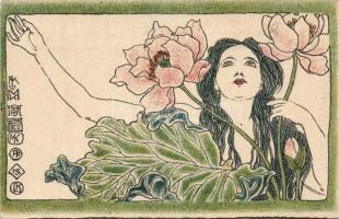 Art nouveau lady Philipp und Kramer litho