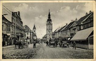 1937 Nagyszombat, Tyrnau, Trnava; Masarykova ul. / utca, autóbusz, üzletek / street, bus, shops (fl)