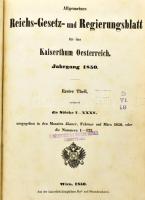 1850 Az ausztriai birodalmat illető közönséges birodalmi törvény- és kormánylap. 1850-diki évfolyam....