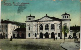 1912 Pozsony, Pressburg, Bratislava; MÁV pályaudvar, vasútállomás / Staatsbahnhof / railway station (EK)