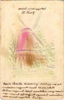 1907 Szélmalom / Windmill greeting card, Emb. (EK)
