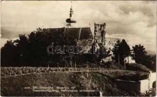 1940 Sepsiszentgyörgy, Sfantu Gheorghe; Református vártemplom / Biserica ref. / Calvinist castle church + "1940 Sepsiszentgyörgy visszatért" So. Stpl (szakadás / tear)