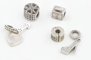 Ezüst(Ag) charm, 5 db, Pandora jelzéssel, bruttó: 10,8 g