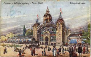 1908 Praha, Prag, Prague; Pozdrav z Jubilejní vystavy v Praze, Prumyslovy palác. Nakl. D. Kosiner / Prague Jubilee Exhibition, trade fair (EM)