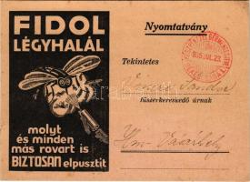 1935 Fidol légyhalál, molyt és minden más rovart is biztosan elpusztít. Hátoldalon Réthy Béla vegyészeti gyár reklámja (Békéscsaba) (EK)