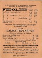 1935 Fidol légyhalál, molyt és minden más rovart is biztosan elpusztít. Hátoldalon Réthy Béla vegyés...