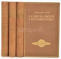 Cholnoky Jenő: A csillagoktól a tengerfenékig. I-III. köt. [4 kötetben teljes]. I.: A csillagok világa. II.: Meteorológia. III.: Hegyek-völgyek. [Bp., 1940], Franklin-Társulat. Gazdag képanyaggal illusztrálva. Egységes kiadói aranyozott egészvászon-kötésben, kopottas gerincekkel, az I. kötet gerincén kisebb sérüléssel, belül nagyrészt jó állapotban.,