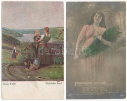 21 db RÉGI művész képeslap vegyes minőségben: festmények / 21 pre-1945 art motive postcards in mixed...