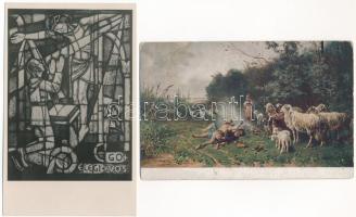 21 db RÉGI művész képeslap vegyes minőségben: festmények / 21 pre-1945 art motive postcards in mixed...