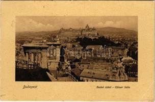 1909 Budapest I. Szt. Gellért szobor, Tabán, Királyi vár, Döbrentei tér, Keller Ignác üzlete és a Tabáni sörcsarnok. Dr. Trenkler és társa kiadása (EB)