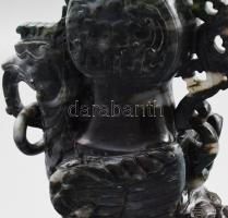 Kínai jáde váza. Gazdagon faragott díszítéssel, madáralakkal díszített jáde váza, kis kopással, m: 3...