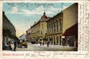 1902 Miskolc, Széchenyi utca, villamos. Ferenczi B. kiadása (EK)