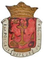 ~1930. "I. számú Polgári Fiúiskola Újpest" zománcozott bronz iskolajelvény (47x36mm) T:VF zománchiba, letört tű, a hátoldalára textilt ragasztottak