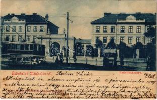 1901 Miskolc, Rudolf laktanya, villamos. Lővy József fia kiadása (fl)