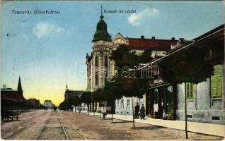 1915 Temesvár, Timisoara; Józsefváros, Kossuth út, Villi József üzlete. Vasúti levelezőlapárusítás / Iosefin, street, shop (EK)