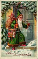 1930 Frohe Weihnachten / Christmas greeting art postcard with Saint Nicholas and toys (EK)