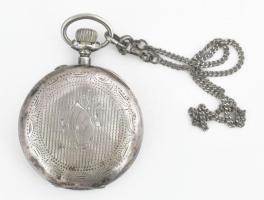 Anker járatos zsebóra ezüst (Ag) tokkal, sérült, üveg és mutató nélkül, d: 50 mm