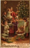 1905 Boldog karácsonyi ünnepeket / Christmas greeting art postcard with Christmas tree and toys. litho (EK)