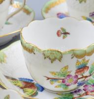 Herendi Viktória mintás 6db mokkás csésze aljjal, kézzel festett porcelán, jelzett, hibátlan