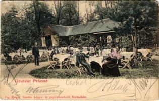 1903 Palics, Palic; étterem kertje vendégekkel és pincérrel. Vig Zsigm. Sándor kiadása / restaurant garden with guests and waiter (EM)