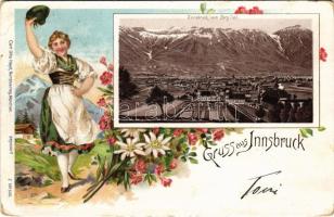 Innsbruck (Tirol), vom Berg Isel. Carl Otto Hayd Kunstverlag Art Nouveau, floral, litho (EB)