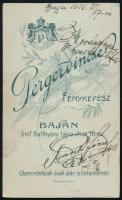 1906 Férfiportré, keményhátú fotó Perger Vince bajai műterméből, 10,5×6,5 cm