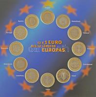Európai Unió 1999-2002. 1E (12xklf) különböző országok forgalmi emlékérmei dísztokban T:UNC European Union 1999-2002. 1 Euro (12xdiff) circulating commemorative issues from different countries in cardboard case C:UNC