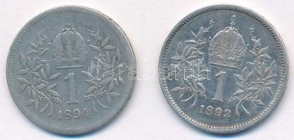 Ausztria 1893-1894. 1K Ag "Ferenc József" (2xklf) T:VF,F Austria 1893-1894. 1 Corona Ag &q...