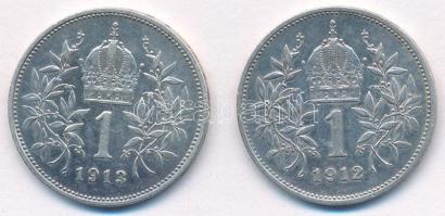 Ausztria 1912-1913. 1K Ag "Ferenc József" (2xklf) T:XF,VF Austria 1912-1913. 1 Corona Ag &...