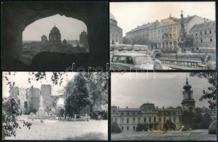 1963 Pécs, Főtér, Szentháromság-szobor, Nádor szálló, stb., 18 db fotó, 14x9 cm