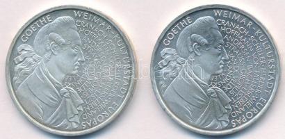 Németország 1999F 10M Ag "Goethe születésének 250. évfordulója" (2x) forgalomba nem került emlékkiadás T:AU apró karc Germany 1999F 10 Mark Ag "250th Anniversary of the birth of Goethe" (2x) non-circulating commemorative coin C:AU tiny scratch Krause KM#197