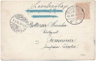 1899 (Vorläufer) Ternopil, Tarnopol; market square, church, monument, coat of arms. Art Nouveau, flo...