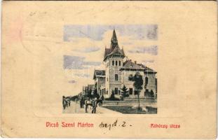 1910 Dicsőszentmárton, Tarnaveni, Diciosanmartin; Rákóczy utca. László Géza kiadása / street (EK)