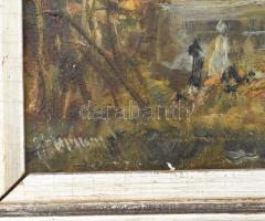 Herman Lipót (1884-1972): Emberek a vízparton. Olaj, karton. Jelezve balra lent. Hátoldalán autográf...