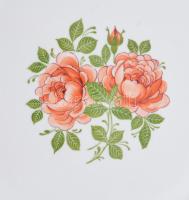 Hollóházi virágmintás süteményes készlet, jelzett, kis kopással, d: 19-30 cm