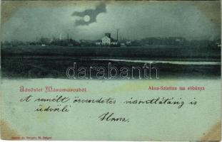 1900 Aknaszlatina, Akna Slatina, Slatinské Doly, Szolotvino, Solotvyno (Máramaros); Isa sóbánya este. Mayer és Berger kiadása / salt mine at night (EK)