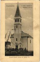 Barsendréd, Ondrejovce; Római katolikus templom új vasbeton tornya. Tervezte Hübschl Kálmán okl. építész Vác. Báskay fényképész / Catholic church with new tower (EK)