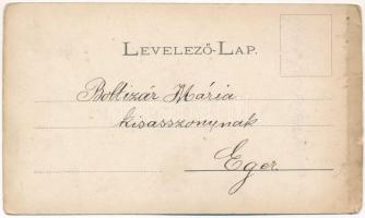 1898 (Vorläufer) Komárom, Komárno; A Nádor utca eleje a Szentháromság szoborral, Sétatér, zenekioszk...