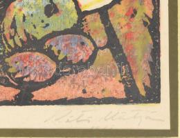 Réti Mátyás (1922-2002): Pipacsok. Linómetszet, papír. Jelzett. Üvegezett, dekoratív fa keretben. 36...