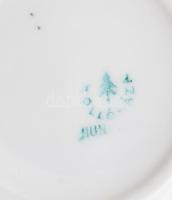 Hollóházi virágmintás 6 db csésze alátéttel szett, jelzett, bordázott, kis kopással