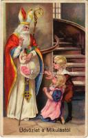 Üdvözlet a Mikulástól / Saint Nicholas greeting. litho (EK)