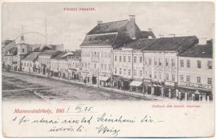 1901 Marosvásárhely, Targu Mures; Fő tér, Dudutz István és Ferenc, Fey József, Widder Antal, Bogdánffy István, Kiss János üzlete. Holbach Ede kiadása / main square, shops (fa)