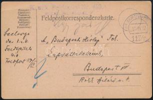 1917 Tábori posta levelezőlap K.u.K. FELDSPITAL Nr. 410. + HP 117/III