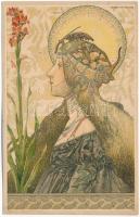 1901 Magyar szecessziós hölgy - litho művészlap / Hungarian Art Nouveau lady art s: Basch Árpád