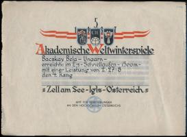 1937 Bácskai Béla (1912-1994) gyorskorcsolyázó részére szóló 3 db emléklap (Akademische Weltwintersp...