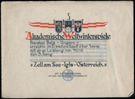 1937 Bácskai Béla (1912-1994) gyorskorcsolyázó részére szóló 3 db emléklap (Akademische Weltwintersp...