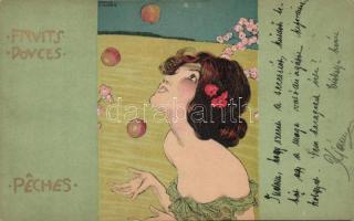 Lady with peaches litho s: Raphael Kirchner