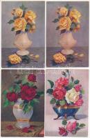4 db RÉGI virágos képeslap vegyes minőségben / 4 pre-1945 flower motive postcards in mixed quality (J. Frank, Jandl)
