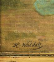 H. Waldek jelzéssel, XIX. sz. vége/XX. sz. eleje: Virágárus lány. Olaj, vászon. Kissé sérült. 53x26 ...